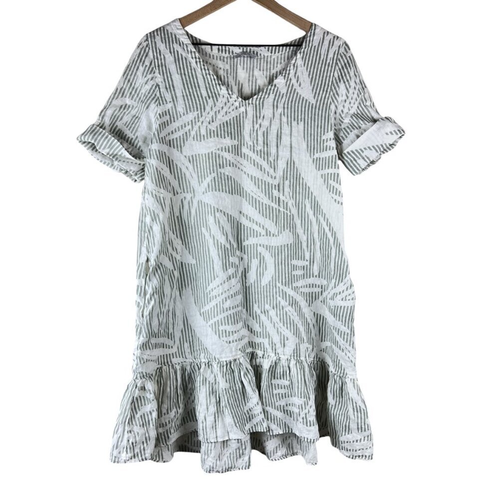 ROSSO35 Striped Printed Linen Short Sleeve Shift Dress